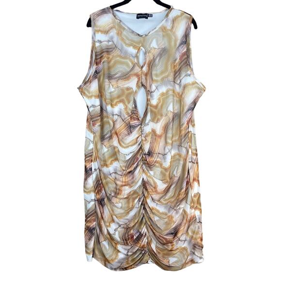 PrettyLittleThing Sleeveless Mini Dress Cut Out Ruched Brown Marbled Size 22 - Picture 1 of 9